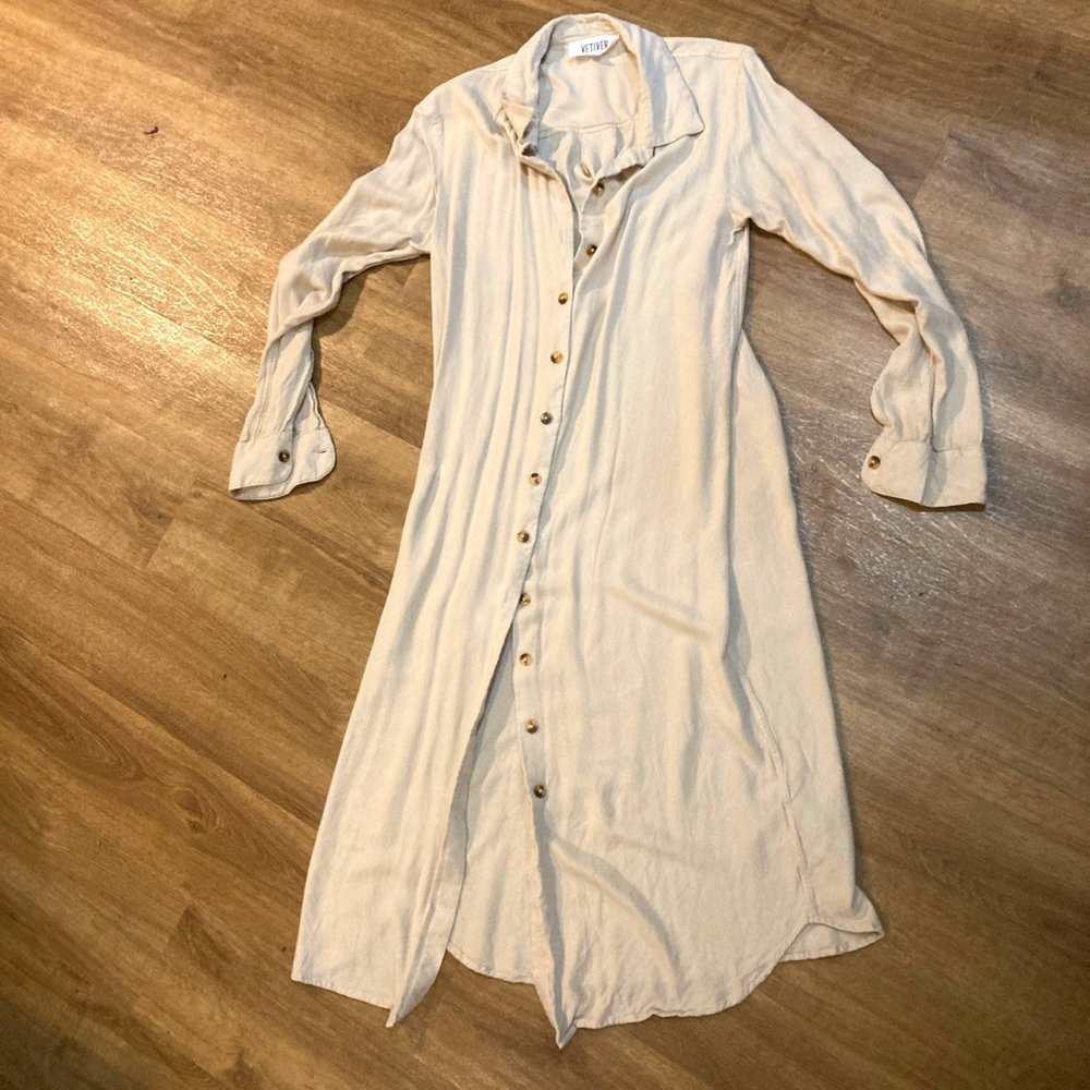 Vetiver Cream Button Up Maxi Dress